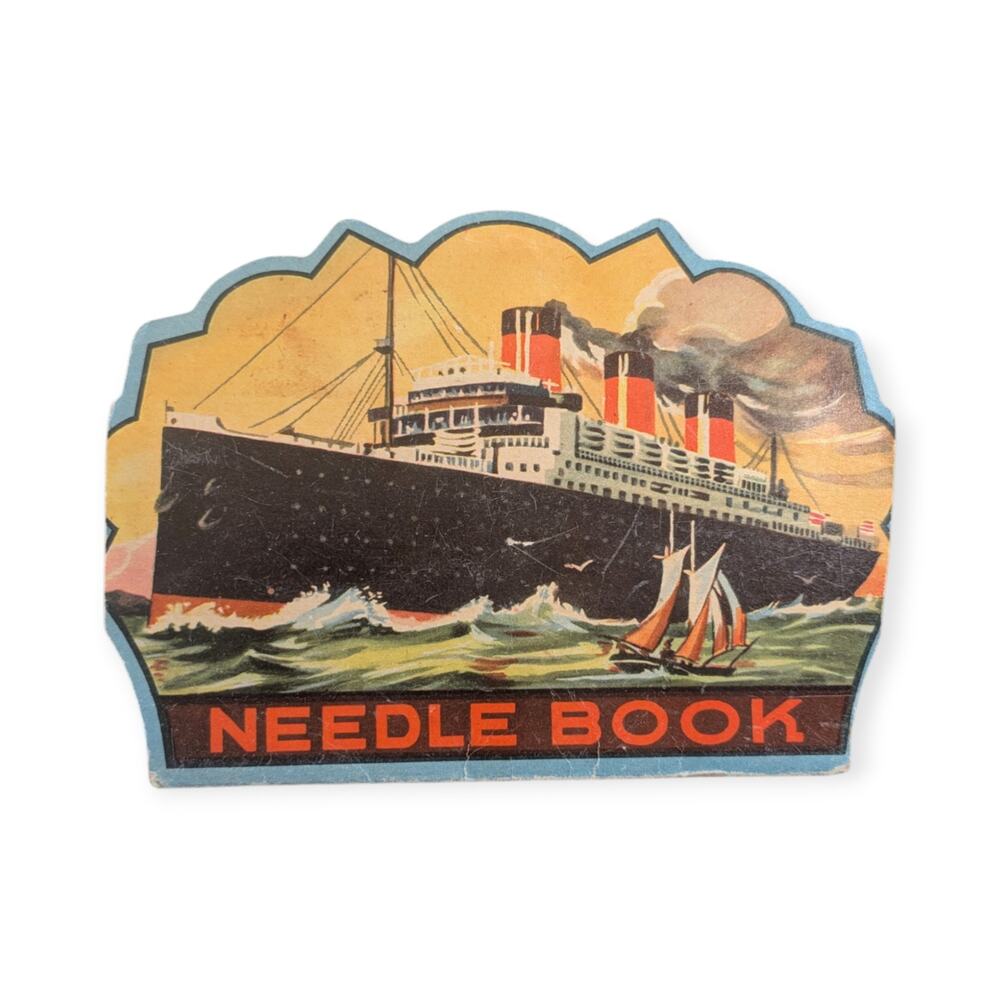 Vintage Broadway Lights NEEDLE BOOK beautiful ship plane advert